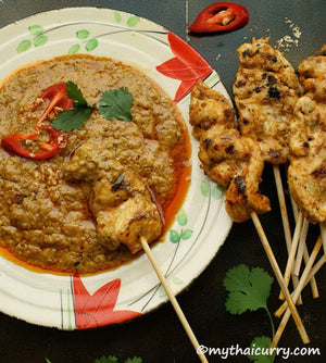 Thai Chicken Satay and Peanut sauce. Serving Presentation